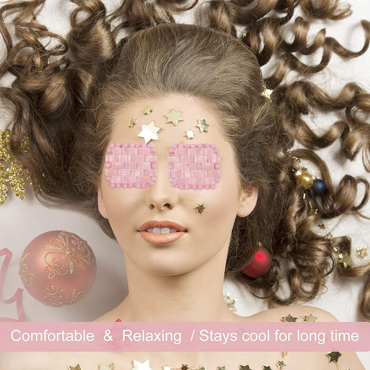 ideayard Rose Quartz Eye Mask, Mini Eye Mask Natural Quartz Mask for Eliminate Wrinkles Puffiness