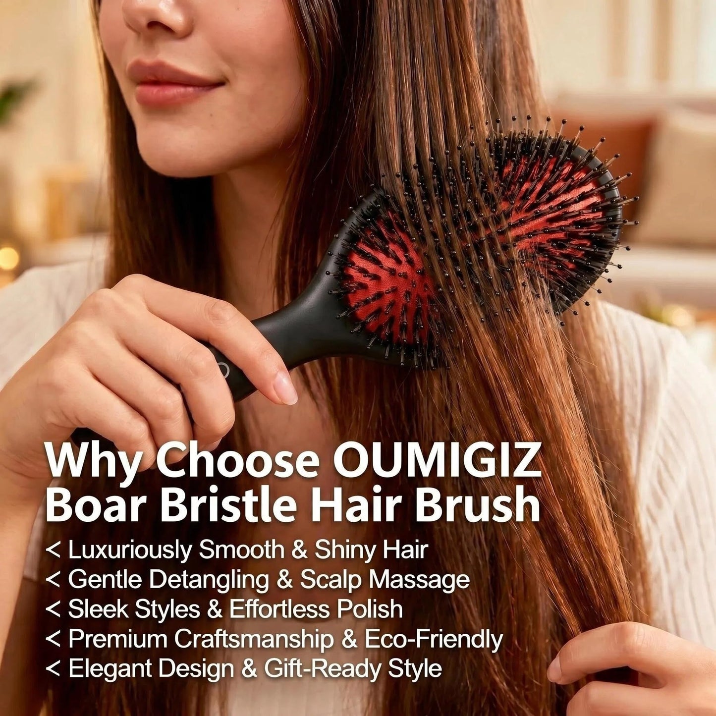 OUMIGIZ Boar Bristle Hair Brush Since 1965 British Craftsmanship, Handmade Natural Wood Slick Back Hairbrush, Gentle Detangling Smoothing Women Men Kids Curly Thick, Fine Hair