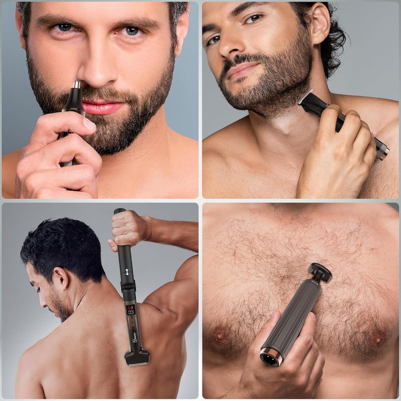 Hatteker Men's Electric Back Shaver & Body Grooming Kit - Cordless Trimmer with LED Display & Adjustable Handle