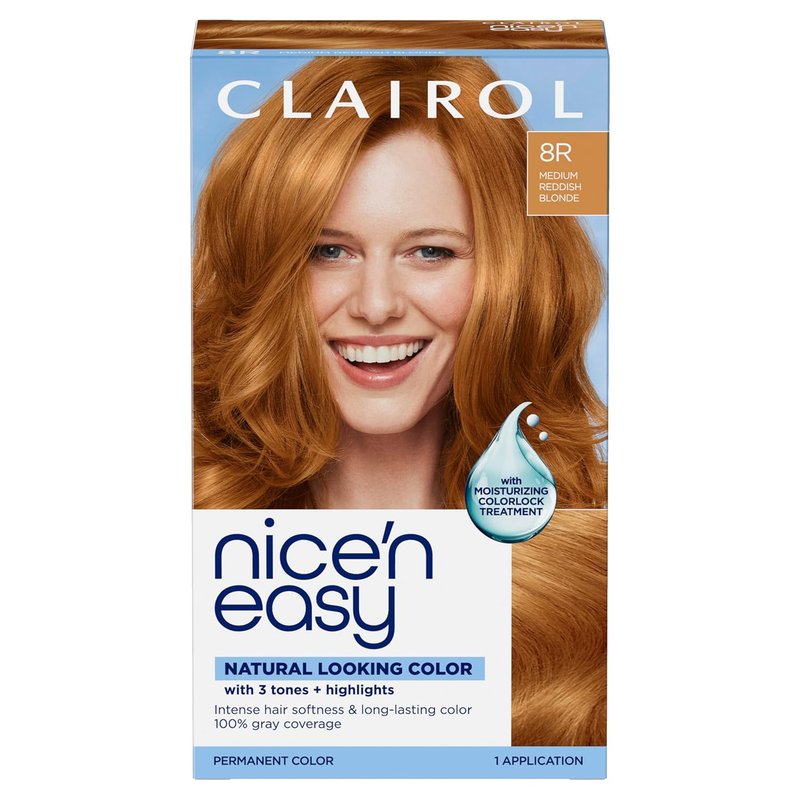 Clairol Nice'n Easy Permanent Hair Dye - 8R Medium Reddish Blonde | 100% Gray Coverage & Natural Shine