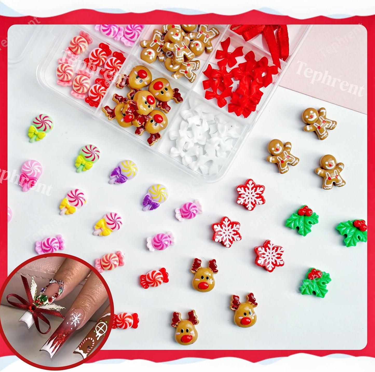Christmas Nail Art Charms - 3D Gingerbread Man & Snowflake Resin Gems | Cute Winter Nail Supplies for Women