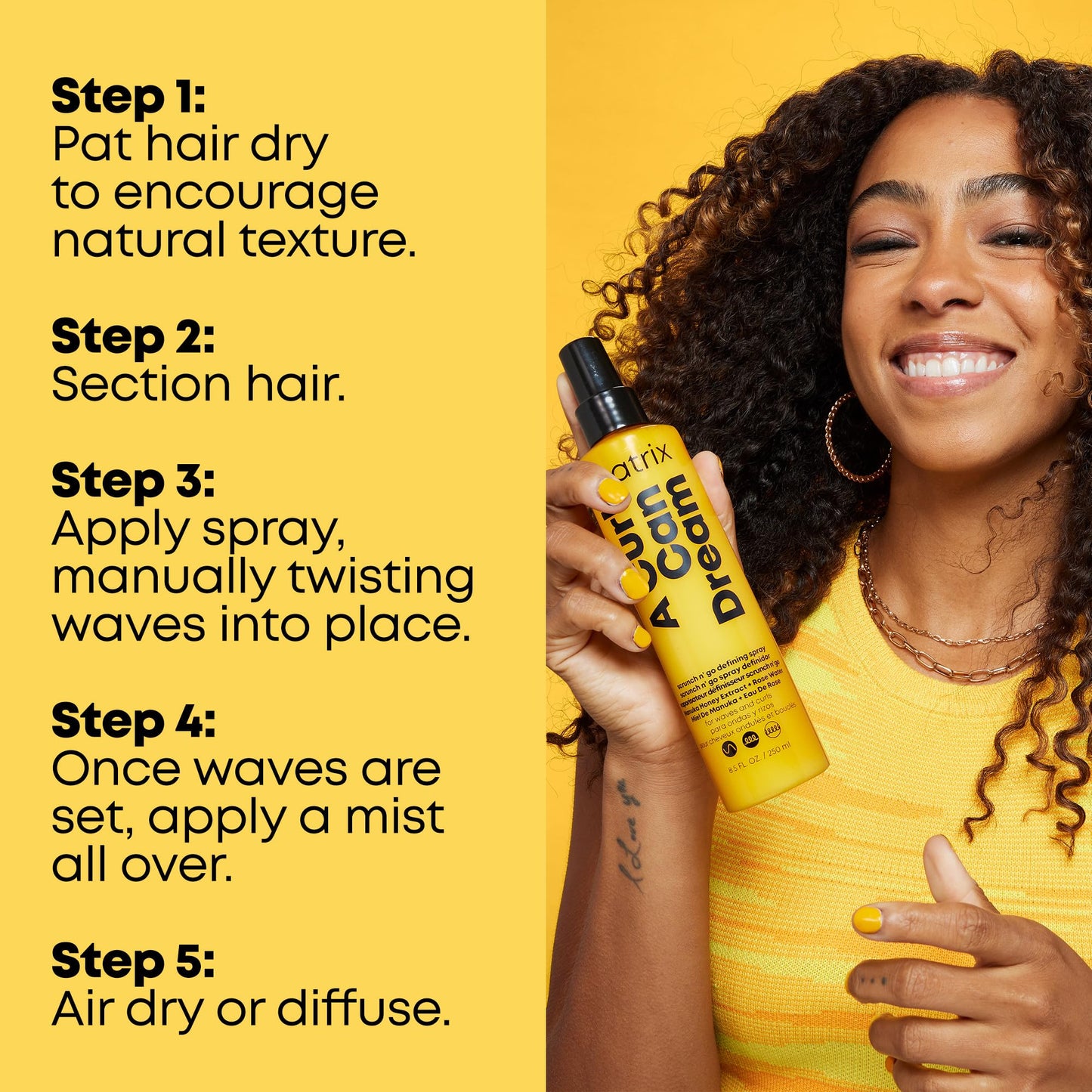 Matrix A Curl Can Dream Scrunch N' Go Defining Spray For Wavy and Curly Hair - Frizz Control and Heat Protection Hair Spray, With Manuka Honey Extract