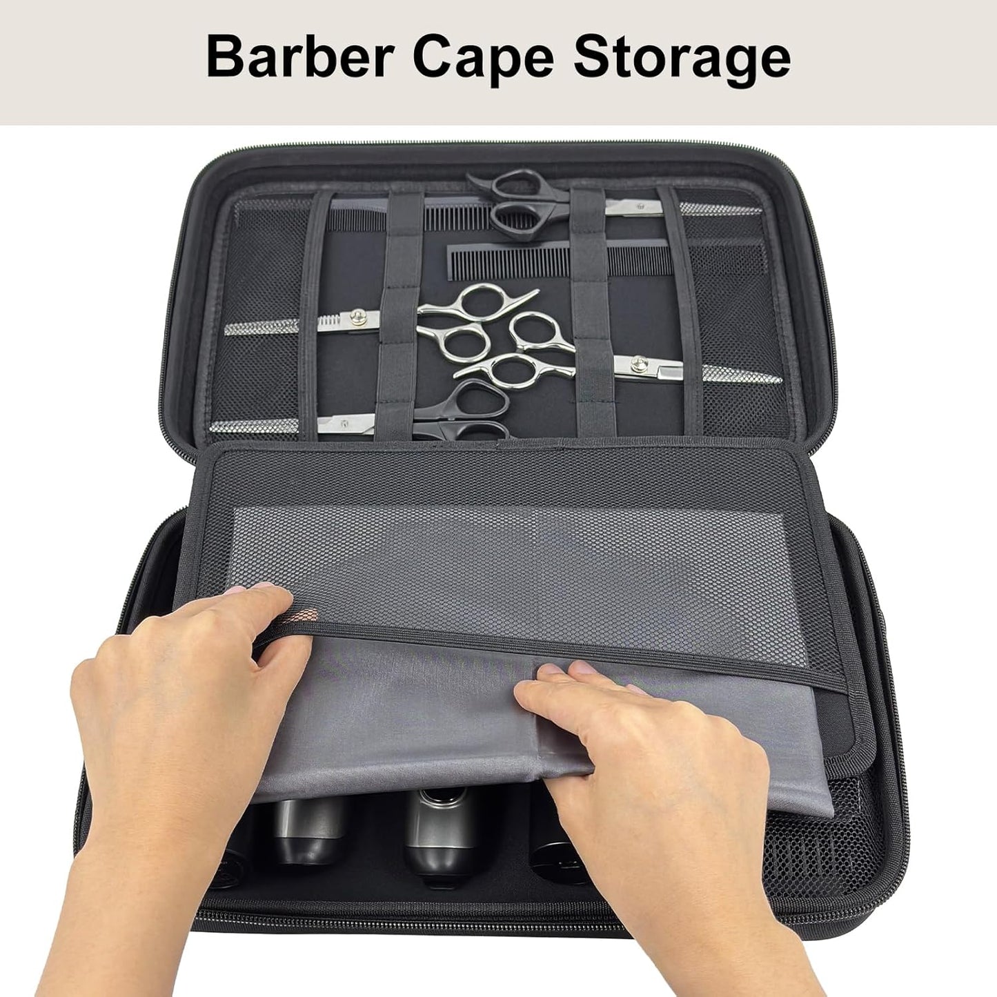 Hard Travel Barber Case - Large Clipper Storage Organizer with Adjustable Shoulder Strap | Black