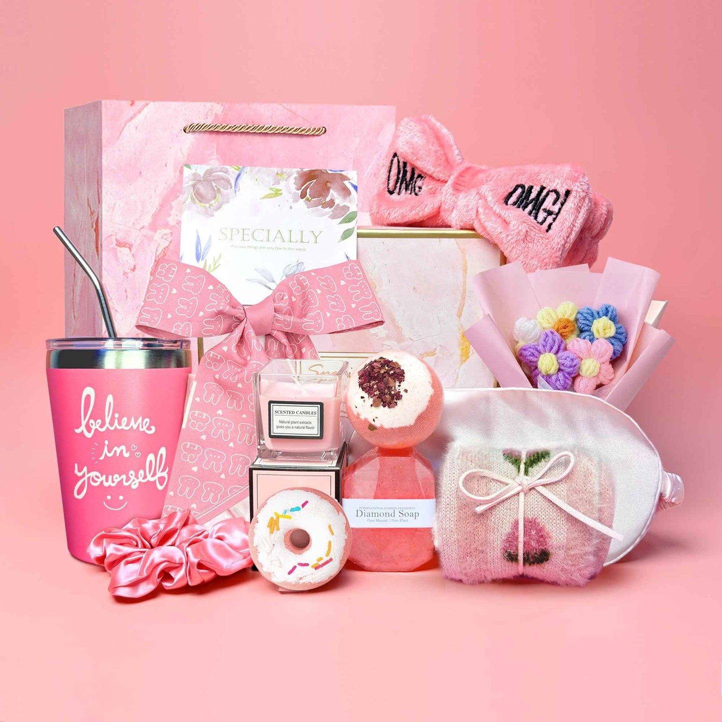 Reekei get Well Soon Care Package,15Pcs Gifts Set- Birthday Gifts for Women - Funny Gift Ideas for Friends, Coworkers, Wife, Mom, Daughter,Sister,Lavender Relaxing Gift Basket for Women,Pink style