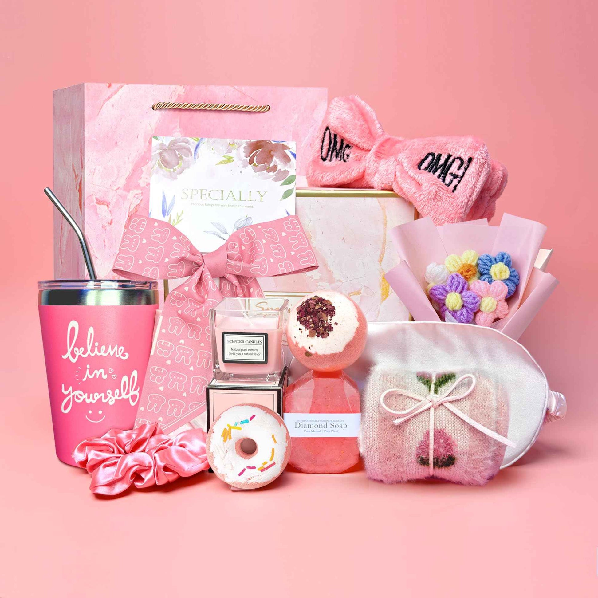 Reekei get Well Soon Care Package,15Pcs Gifts Set- Birthday Gifts for Women - Funny Gift Ideas for Friends, Coworkers, Wife, Mom, Daughter,Sister,Lavender Relaxing Gift Basket for Women,Pink style