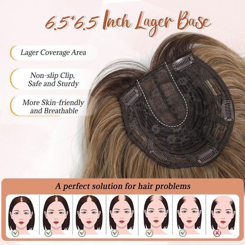 MARJORIE Hair Topper,Wavy Hair Toppers for Women 14inch Natural Looking Hairpiece with Wispy Bangs, Volume Booster Wiglet for Full Coverage, Quick Styling for Party/Date Night/Social/Content Creators