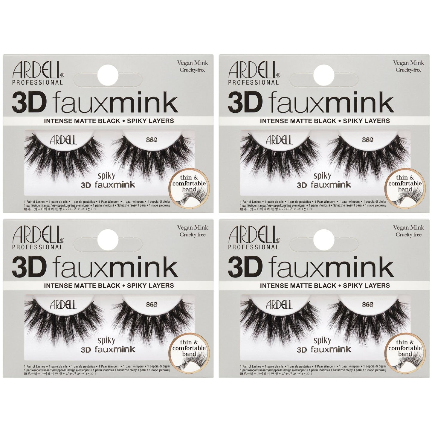 Ardell 3D Faux Mink Lashes 869 – Spiky Layers Wispy Lashes, Rounded Lash Strips False Eyelashes, Vegan Mink, Crisscross Falsies, 4 Pack