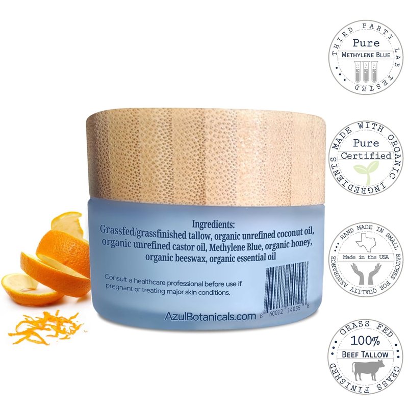 Methylene Blue Whipped Grass-Fed Beef Tallow Balm - Anti-Aging Moisturizer for All Skin Types | 1.7 oz
