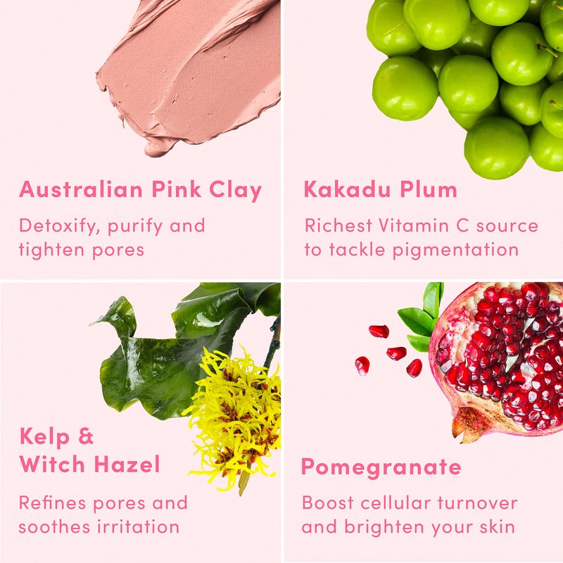 Sand & Sky Clay Mask for Face Pore Minimizer - Australian Pink Clay Detoxifying Face Mask for Pores, Kaolin Clay Mask, Brightening Vitamin C Formula, Brush Included