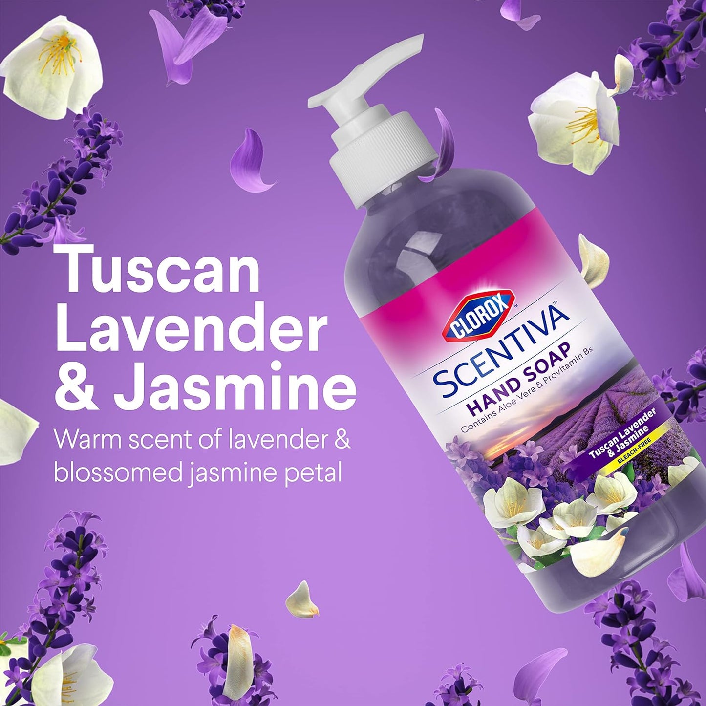 Clorox Scentiva Liquid Hand Soap - Aloe Vera & Vitamin B5, Tuscan Lavender & Jasmine | 14 oz, Pack of 4