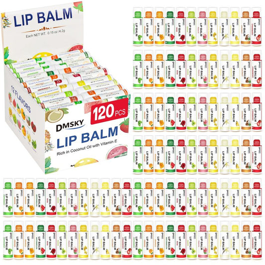 DMSKY Lip Balm 120 Pack, Moisturizing Lip Balm Bulk with Vitamin E and Coconut Oil, Mothers Day Gifts and Teacher Appreciation Gifts, Nurses Week Gift, Birthday Gift, Small Gifts for Women
