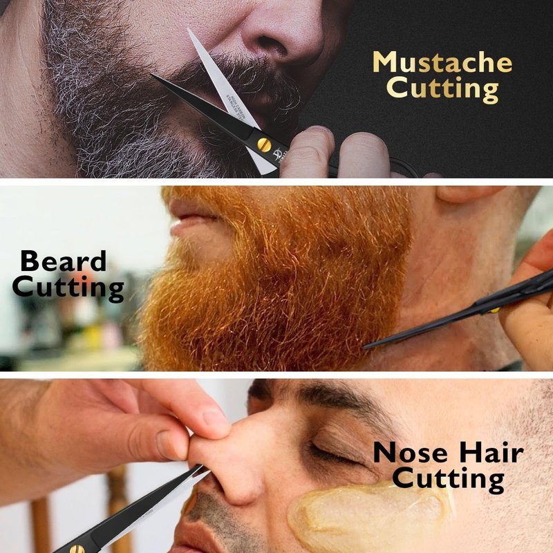 DEMAXA 5" Professional Beard Scissors for men Mustache Scissors with 1 Mustache Comb, 1 Beard Comb & Soft Pouch – Prefect Beard shears mustache kit for All Facial Hair – moustache Grooming kit for Men