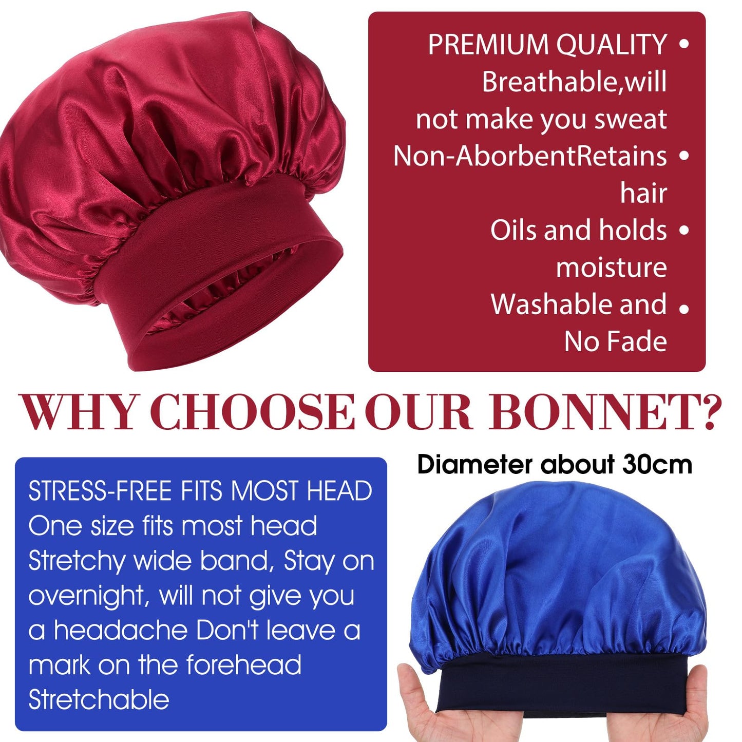 COMNICO 22 Pcs Silk Hair Bonnet for Sleeping, Elastic Wide Band Satin Bonnets Reusable Soft Sleep Cap Color Large Bathing Shower Cap for Women Curly Hair