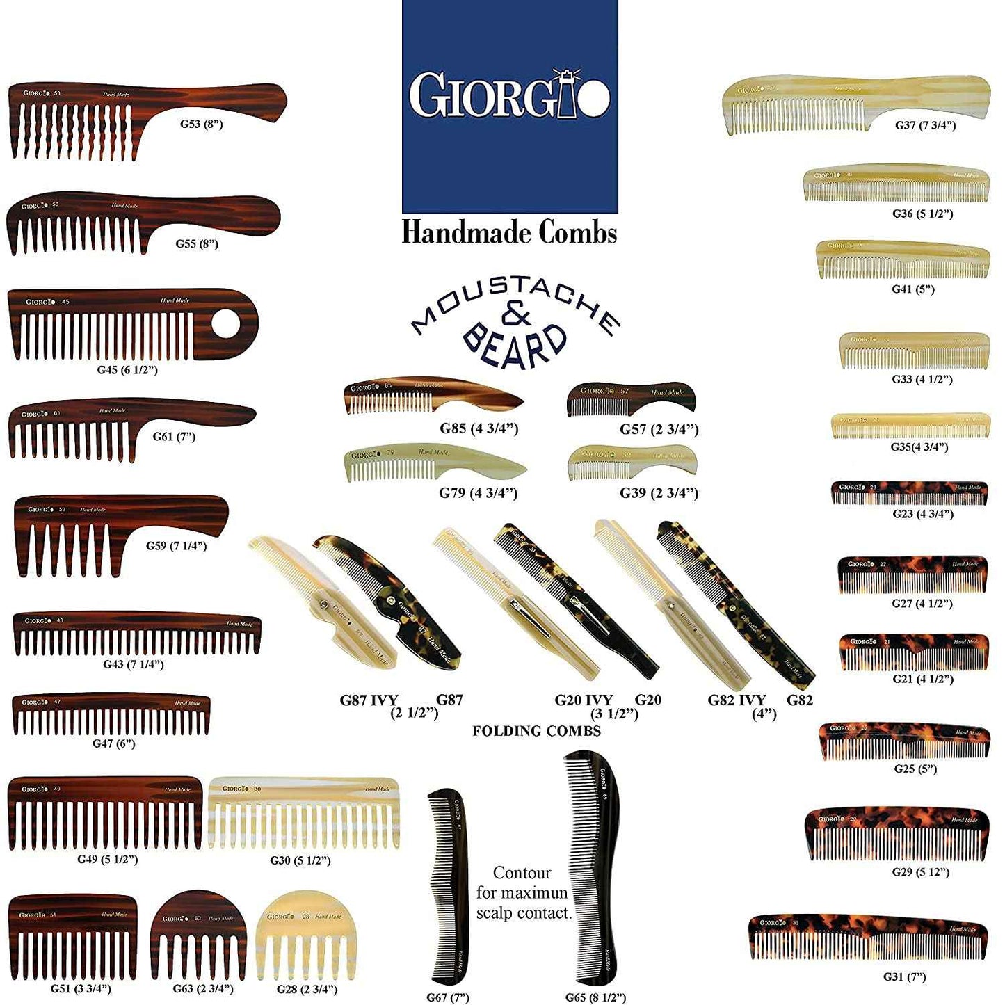 Giorgio Beard Combs Set - Handmade Combs Kit for Everyday Beard and Mustache Grooming - Includes Fine and Wide Tooth Pocket Dresser Comb + Straightening Mustache Comb, Handmade