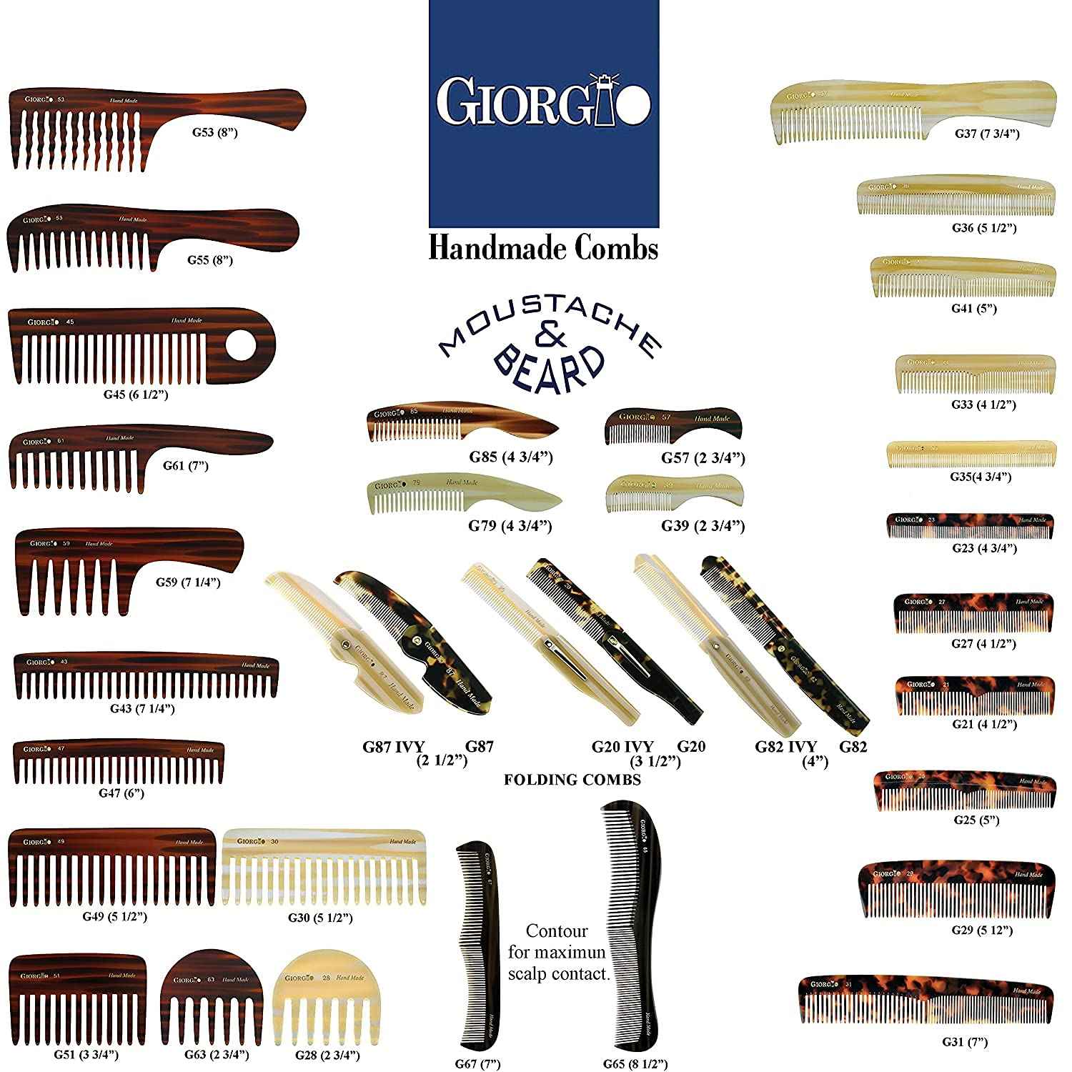 Giorgio Beard Combs Set - Handmade Combs Kit for Everyday Beard and Mustache Grooming - Includes Fine and Wide Tooth Pocket Dresser Comb + Straightening Mustache Comb, Handmade