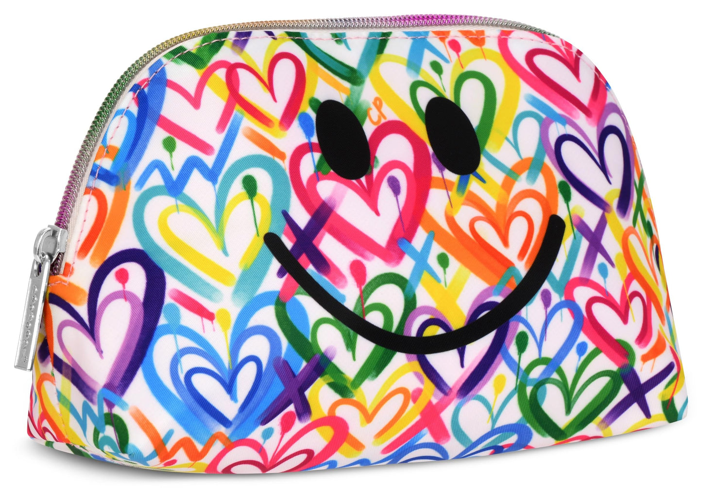iscream + Corey Paige 8.25" x 5" Fully Lined Wide Zipper Opening Cosmetic Bag - Graffiti Hearts