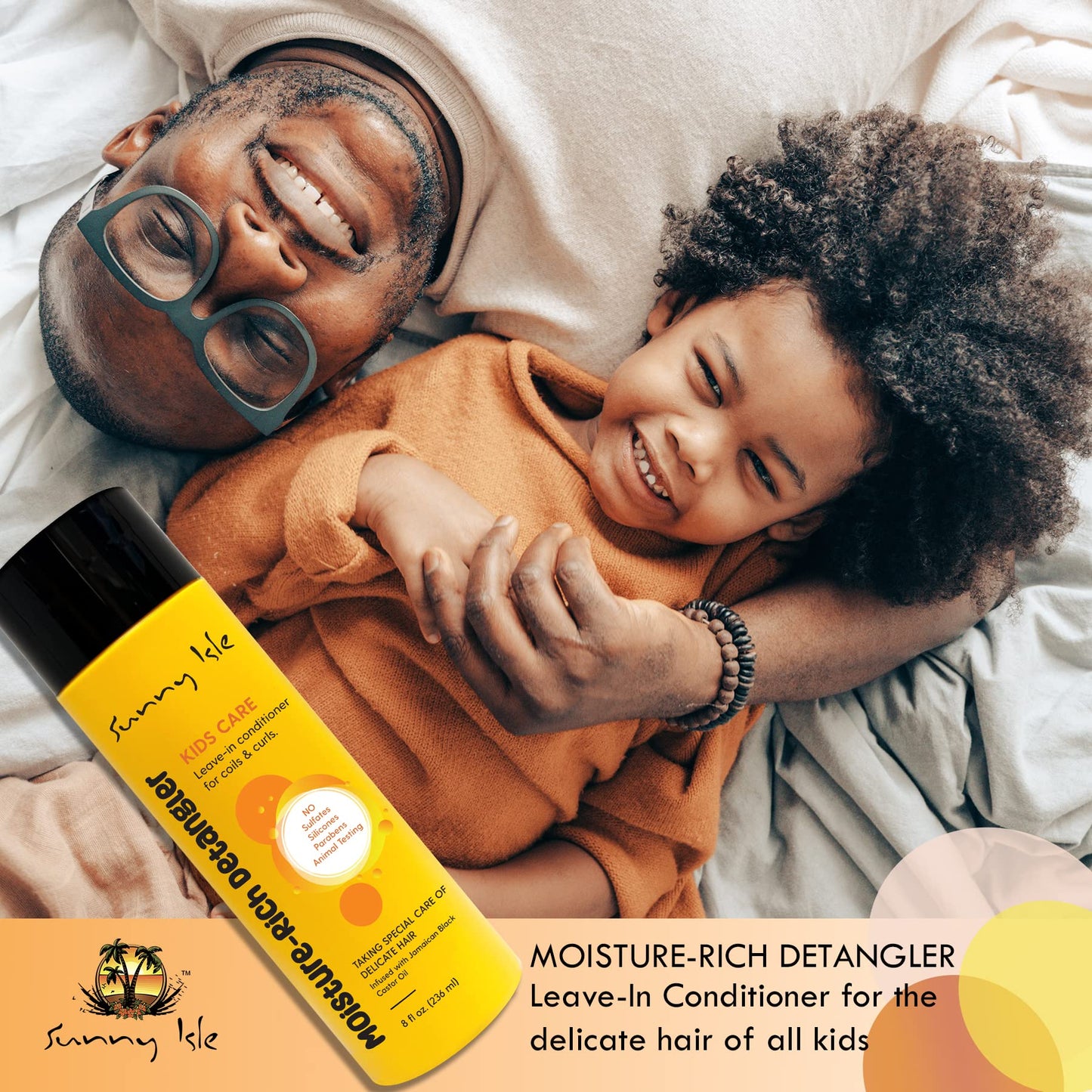 Sunny Isle Kids Care Moisture-Rich Leave-In Detangler - Gentle, Non-Greasy, Jamaican Black Castor Oil - 8 oz