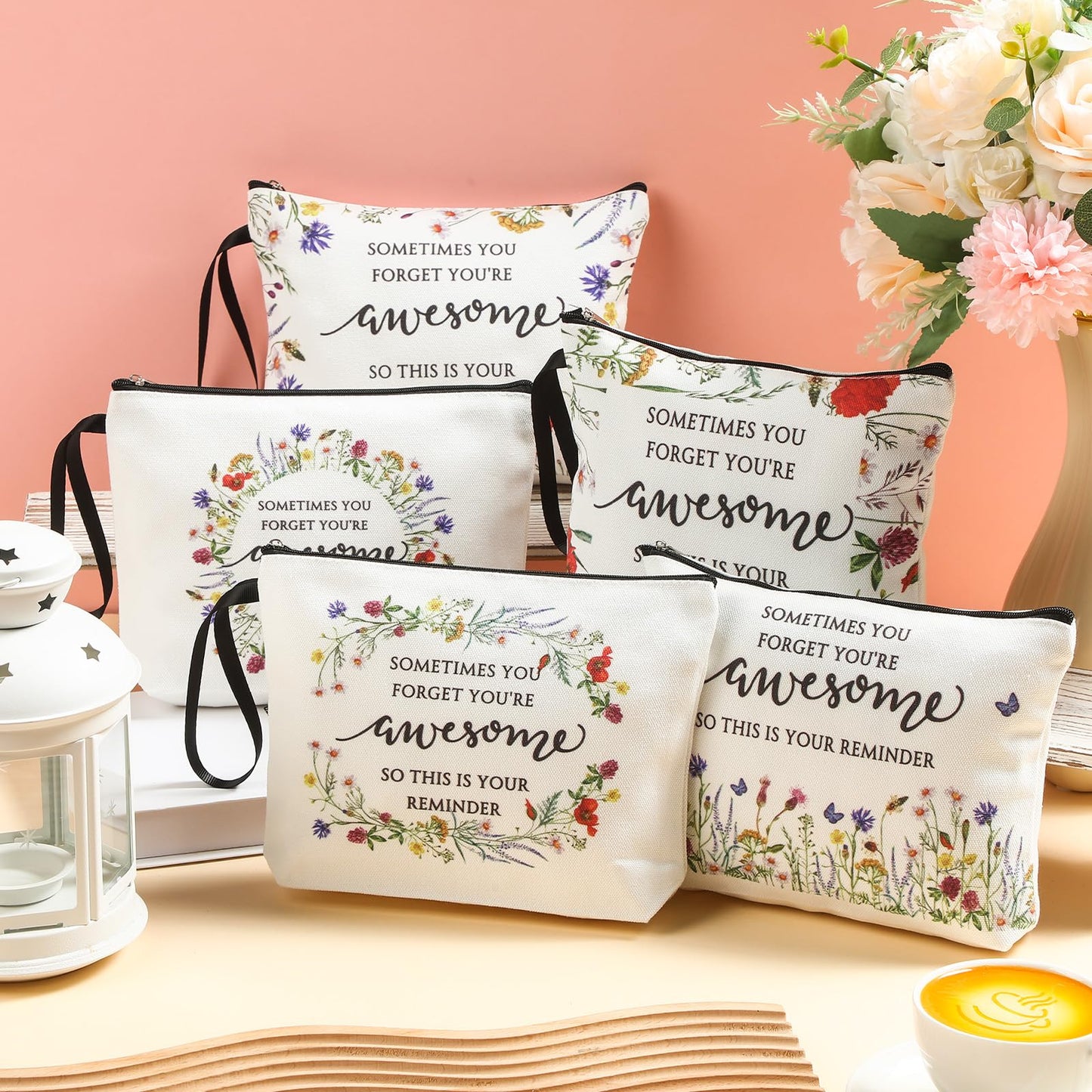 Reginary Makeup Bags Gifts for Women Bulk Inspirational Flower Canva Cosmetic Bag with Zipper You Are Awesome Thank You Gift for Nurse Staff Employee Coworker Team Nurse(20 Pcs,Inspirational)