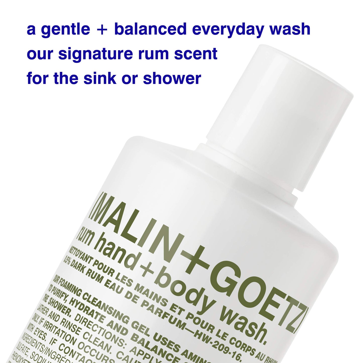 MALIN+GOETZ Hand + Body Wash | Gentle Foaming Cleanser with Botanical Extracts and Amino Acids | Hydrating, pH-Balanced, Unisex Scent | Vegan & Cruelty-Free (Rum, 16 Fl Oz)