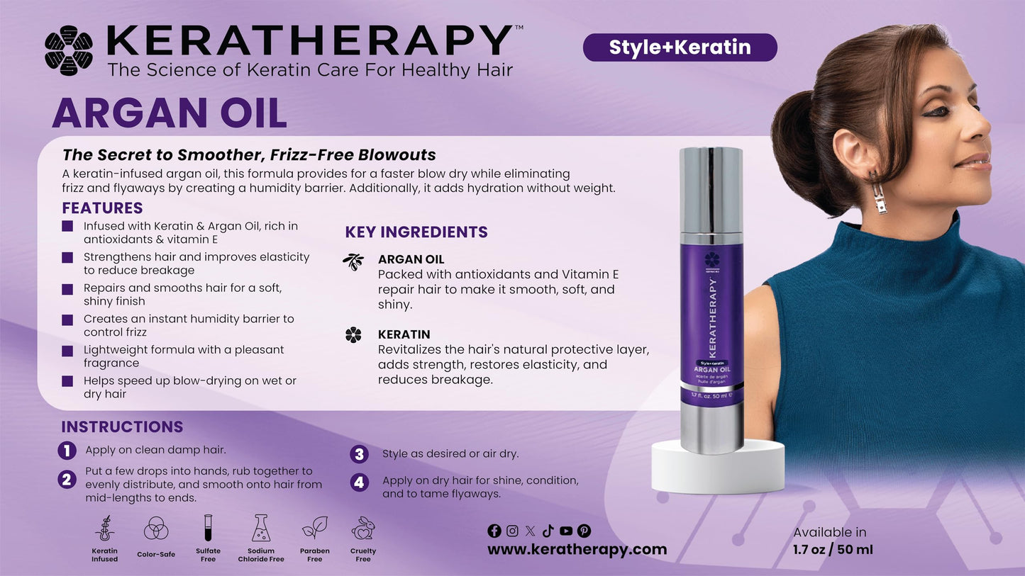 KERATHERAPY Keratin Infused Argan Oil, 1.7 fl. oz., 50 ml - Repairing Hair Care for Dry Damaged Hair, Frizz, Flyaways & Easy Styling - Kerabond Technology for Smooth, Soft, & Shiny Tresses