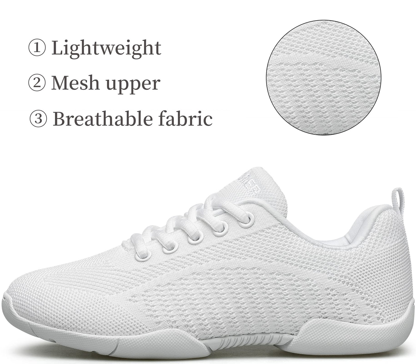 BAXINIER Girls White Cheerleading Shoes Breathable Youth Cheer Competition Sneakers Athletic Training Dance Tennis Walking Shoes - White 4 Big Kid