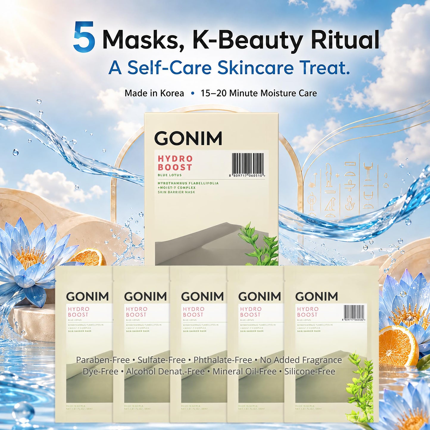 GONIM Korean Face Mask, Hydrating Face Mask with Hyaluronic Acid, Vitamin C