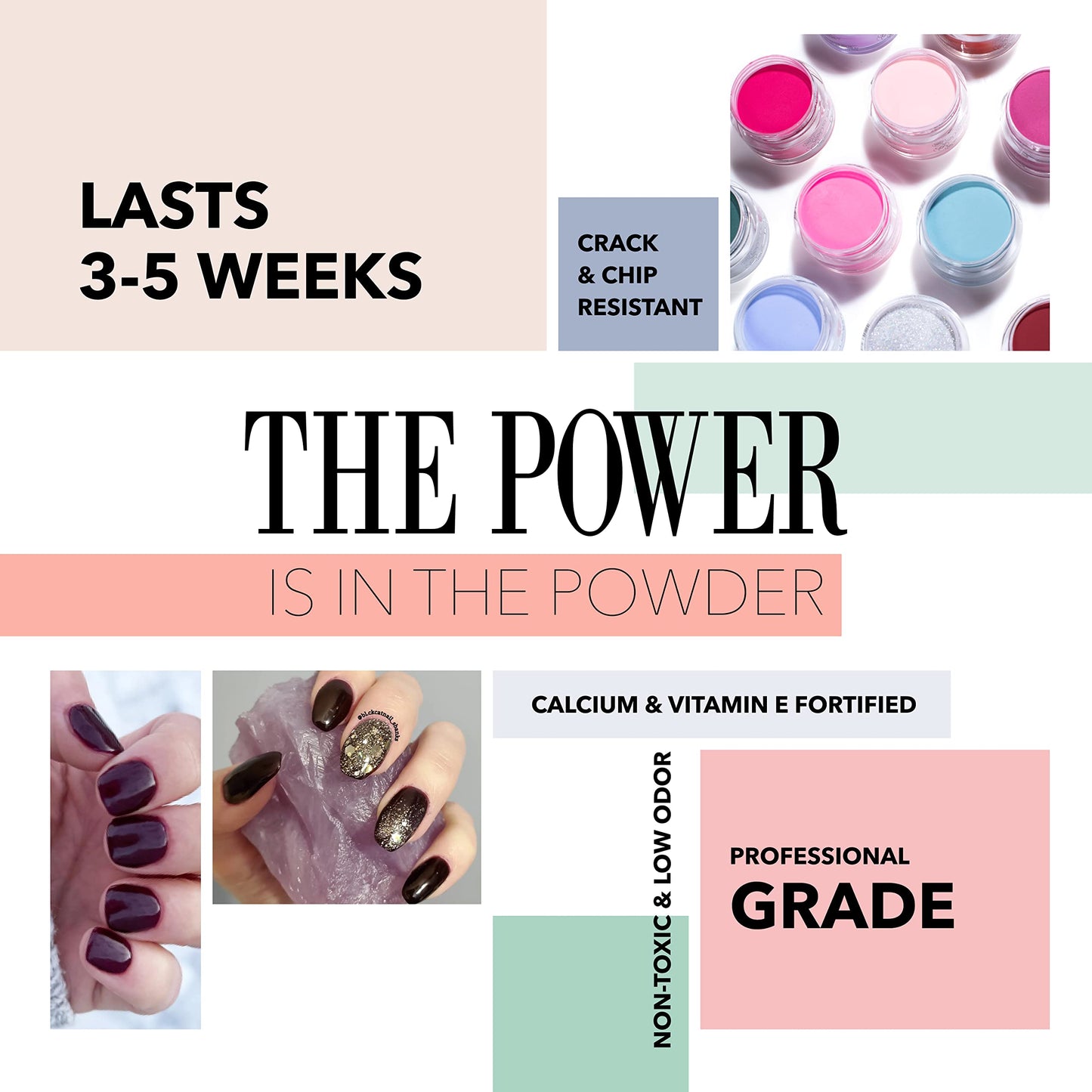 Revel Nail Dip Powder - Glitter Powder Dip Nail Polish, Chip Resistant Dip Nail Powder with Vitamin E and Calcium, DIY Manicure, 4-Pack