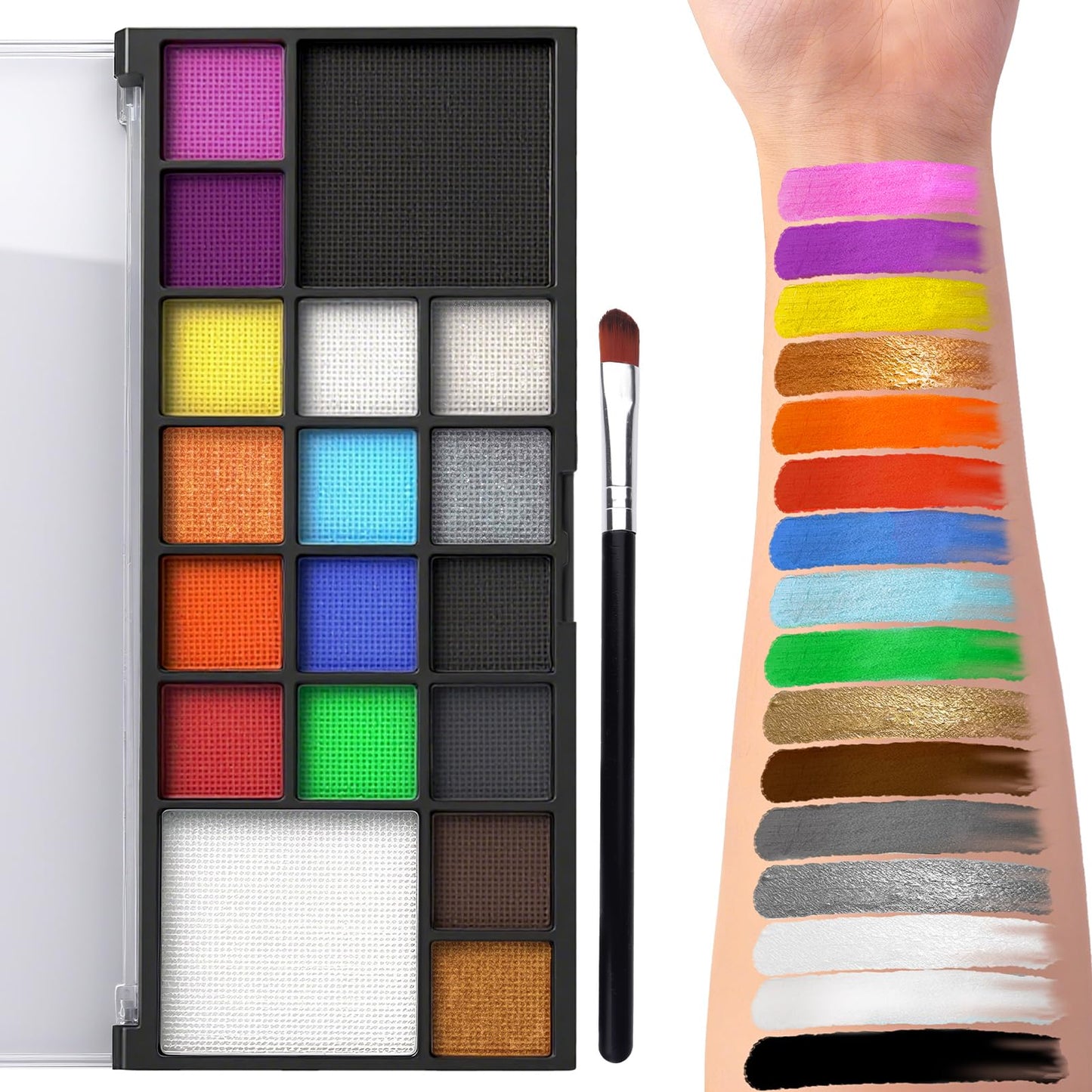 Catephe Face Painting Kit for Kids, 18 Colors Body Paint Set With Brushes, Body Makeup Kit for Makeup Parties, Halloween