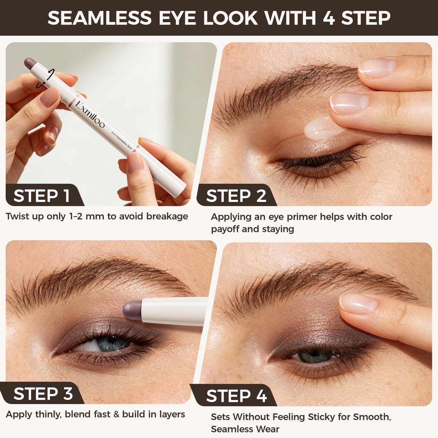 exmiloo Cream Eyeshadow Stick, Mauve Taupe Shimmer Duo