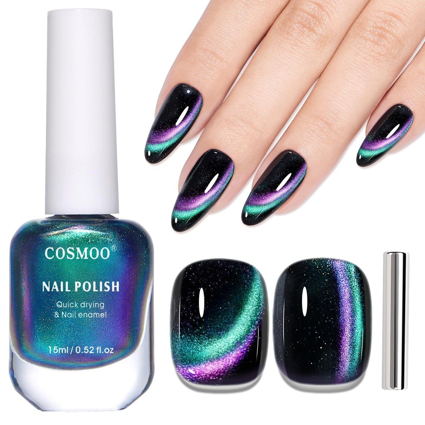 COSMOO Cat Eye Magnetic Nail Polish, Quick Dry Air Dry Fast-Drying Magnet Nail Lacquer for Manicure DIY Nail Art Supplies 15ml Gift for Women Girls 0.52 fl oz