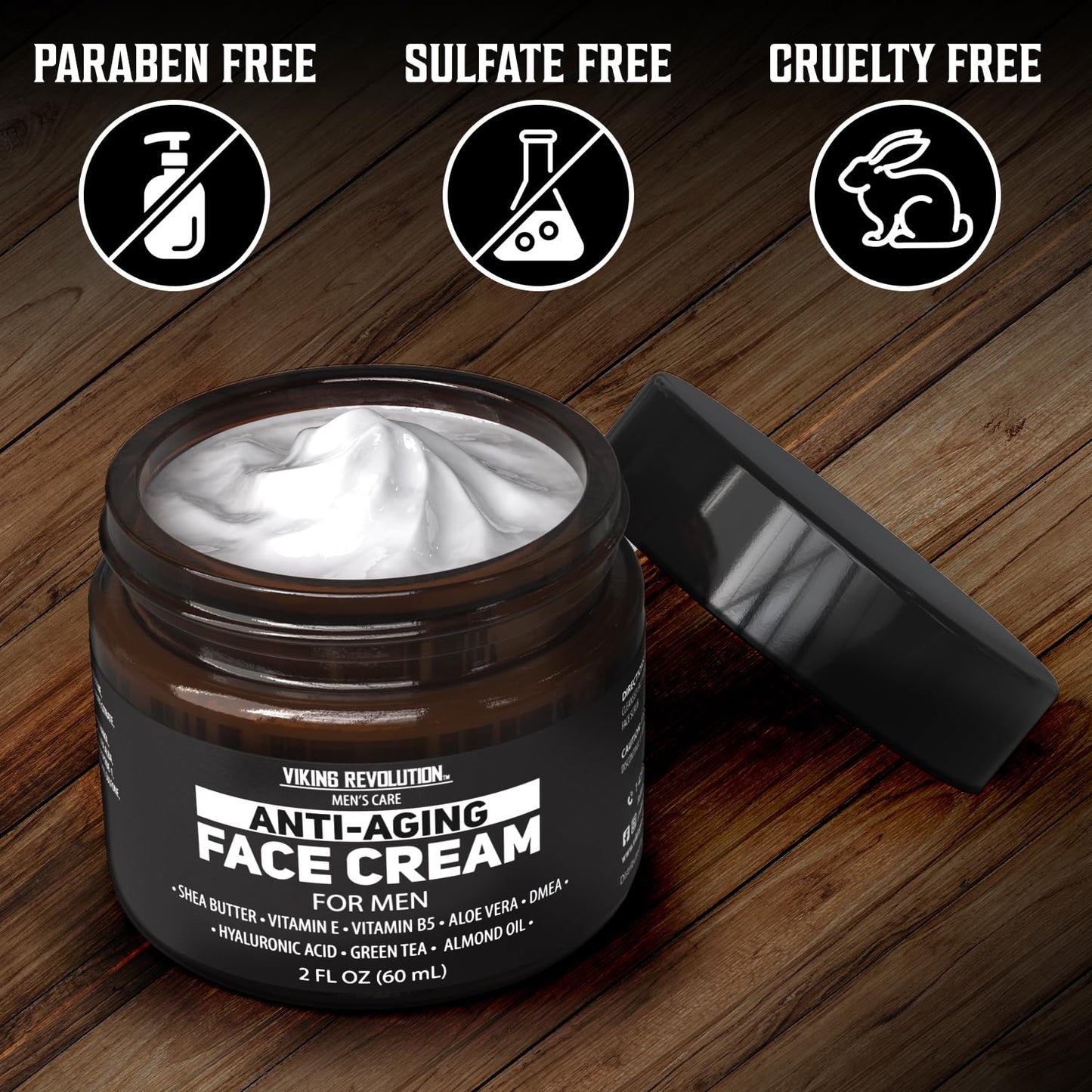 Viking Revolution Mens Anti Aging Face Cream - Mens Face Moisturizer for Men with Hyaluronic Acid, Aloe Vera, Vitamin E - Wrinkle Cream for Men with Vitamin B5, Green Tea (2 Fl Oz)