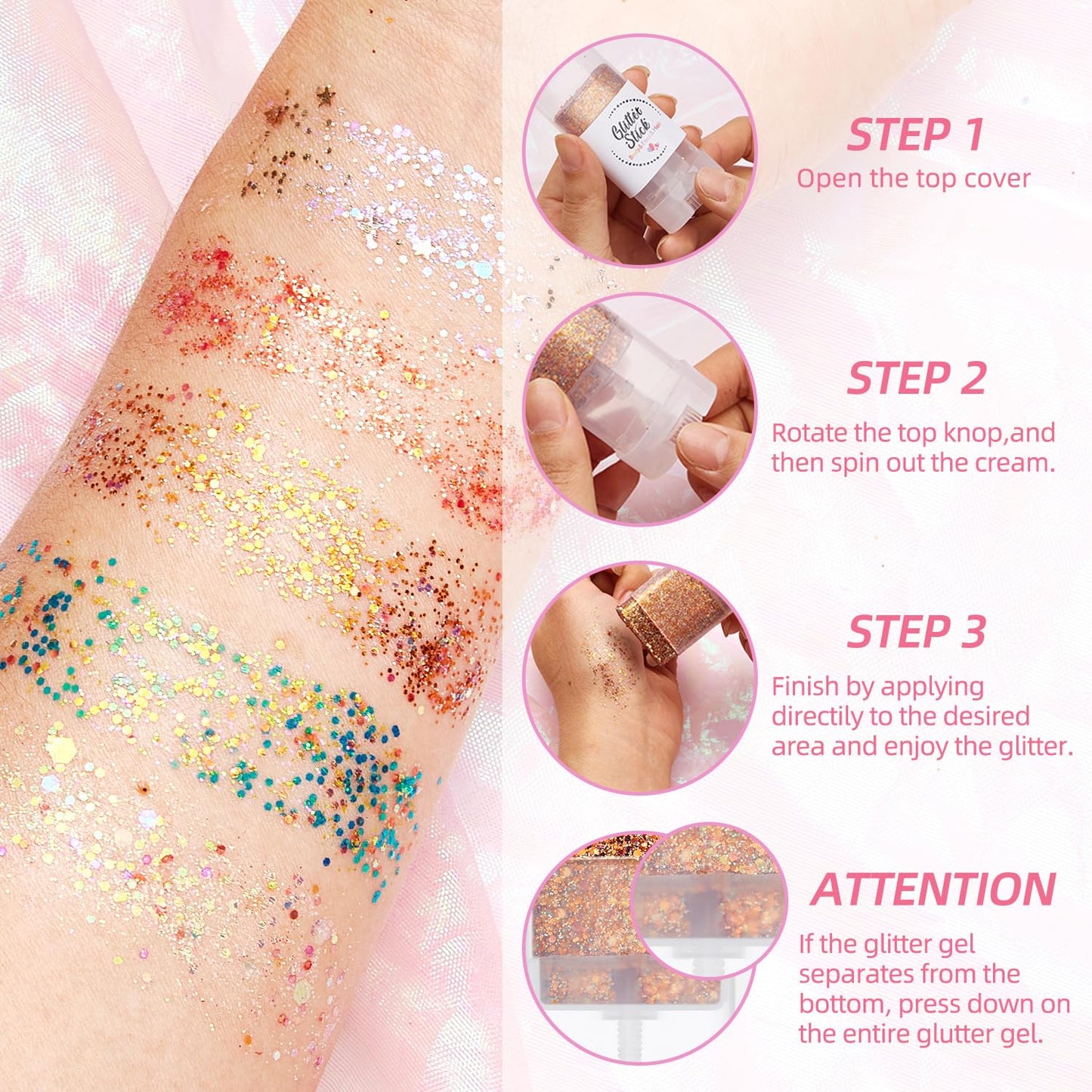 Body Glitter Stick for Face, Body & Hair - Red & Gold Chunky Sparkle Glitter, 2 Pack | Long Lasting Party Makeup for Festival, Rave, Concert & Cosplay