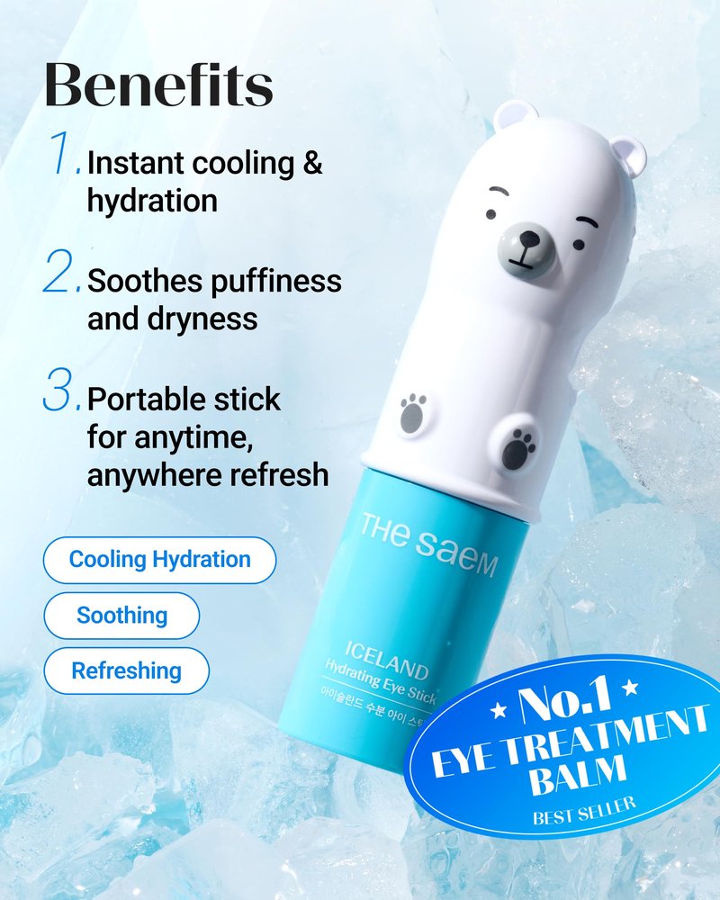 THESAEM Iceland Hydrating Eye Stick - Cooling Balm - Dark Circles & Puffiness – Under Eye Treatment - Reduce Wrinkles and Moisturizing - Minimize Dark & Puffy Eyes - Aqua Scent, 0.38 oz 2 Pack