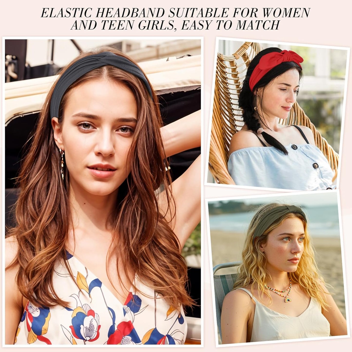 Boho Headbands for Women, 6 Pack Wide Headband Non Slip for Women's Hair Multi Styles Hair Bands for Summer