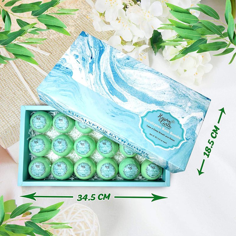 Bath Bomb Gift Sets for Men. 18 Therapeutic Spearmint Eucalyptus Bath Bombs for Sore Muscles. Best Mens Bath Bomb Gift Box for Him & Her