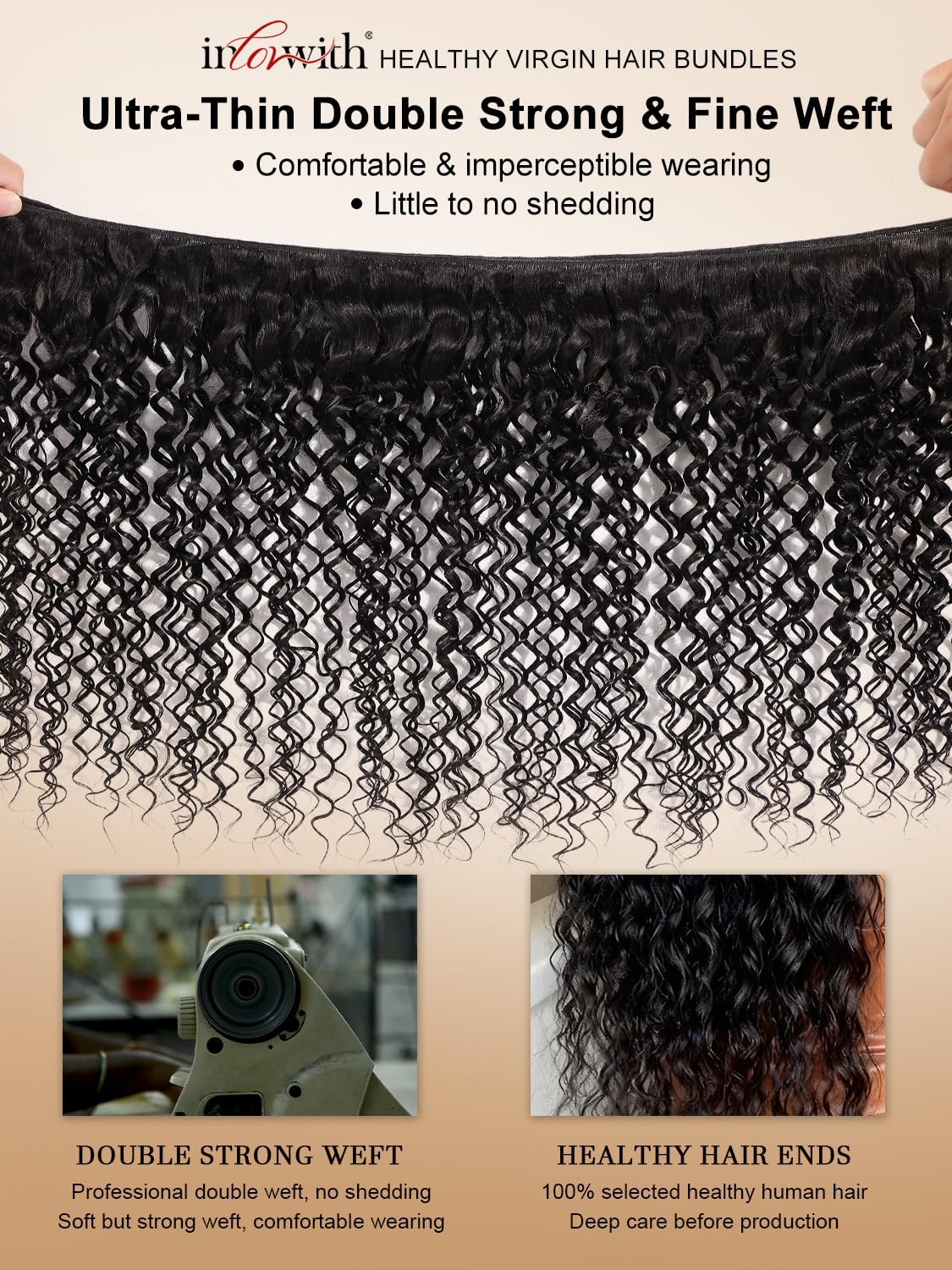 inlovwith Deep Wave Human Hair Bundles, Curly Bundles by 100% Unprocessed Indian Virgin Hair, Keep Texture Wet and Wavy After Multiple Washes(Single Bundle, 18 Inches)