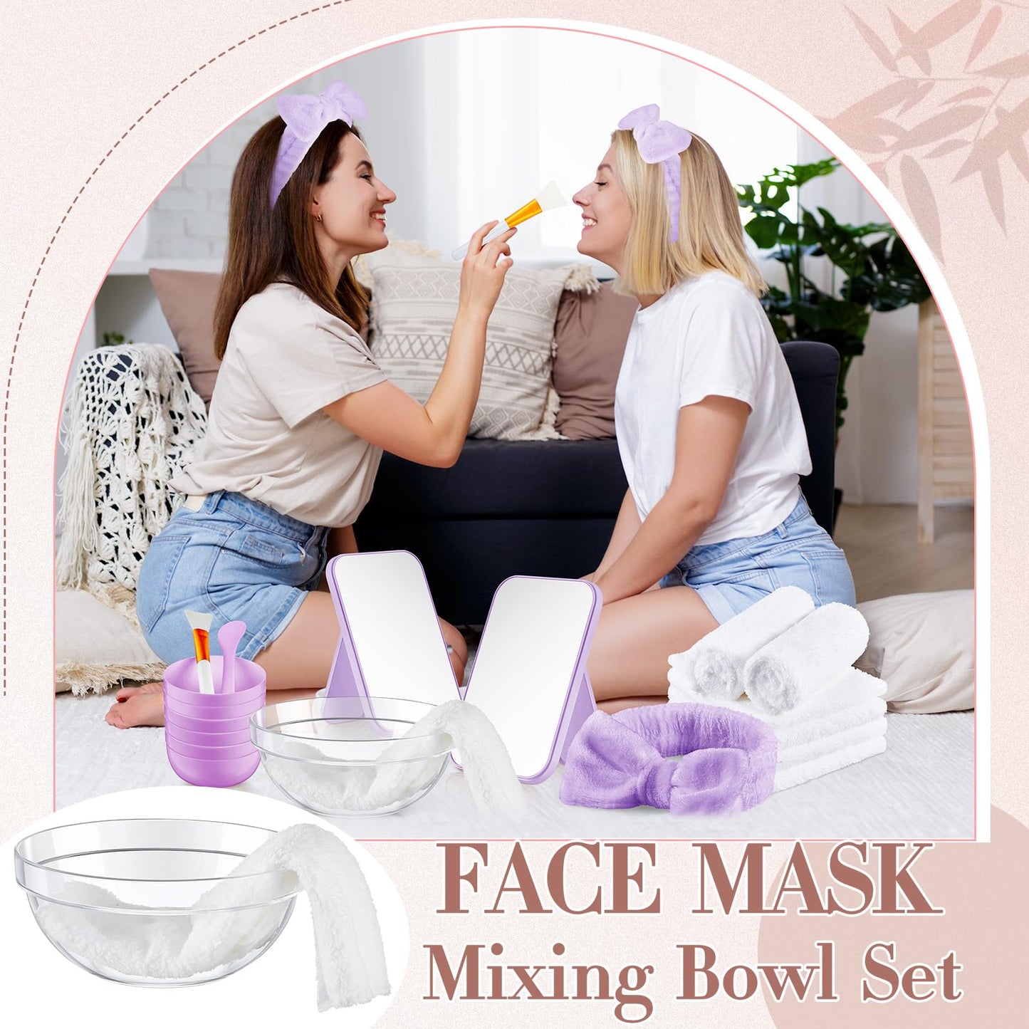 Teenyyou 6 Set Purple Spa Supplies for Girls Women Include Facial Mask Bowl with Headband Stick Spatula Silicone Brush Mirror Face Towel DIY Sleepover Slumber Spa Wedding Birthday Party Favor