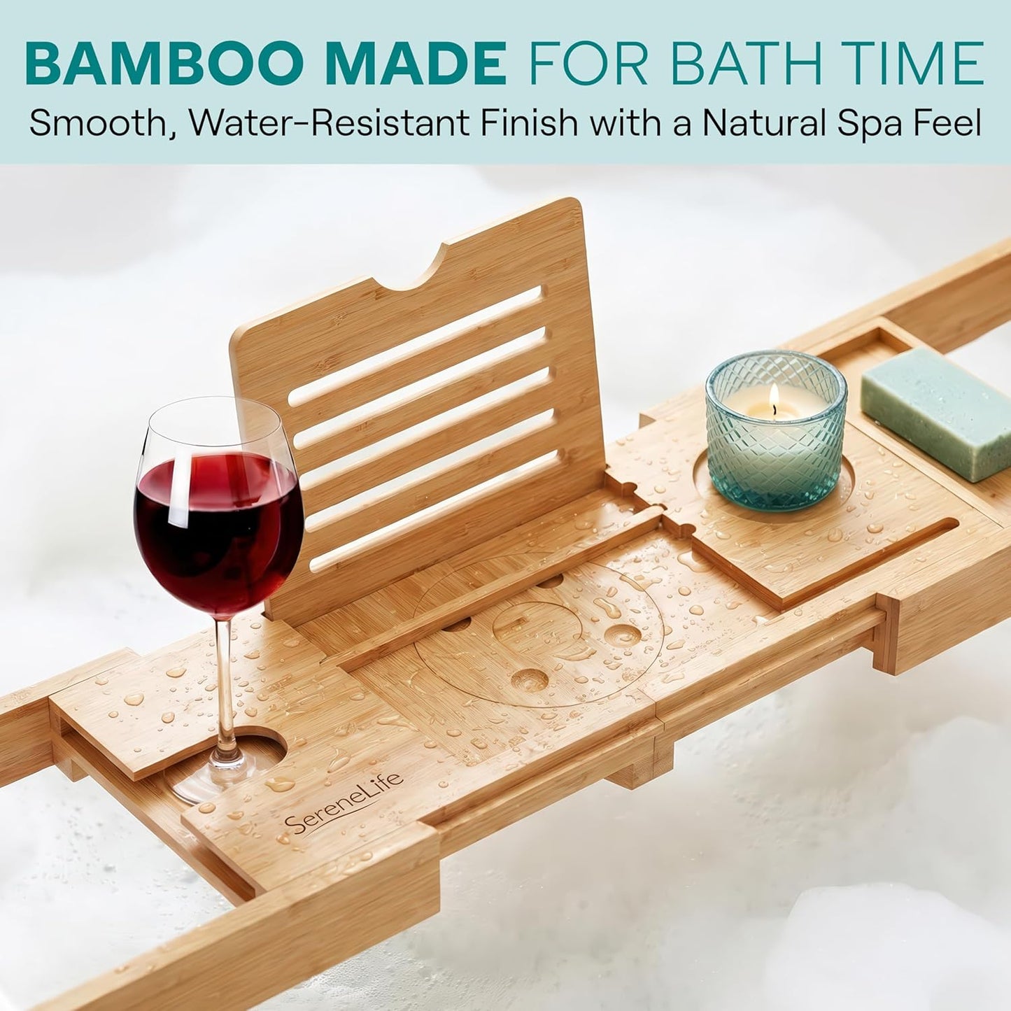 Premium Bathtub Tray Caddy - Expandable Bath Organizer for Unique Gifts | Natural Wood, Universal Fit for All Tubs