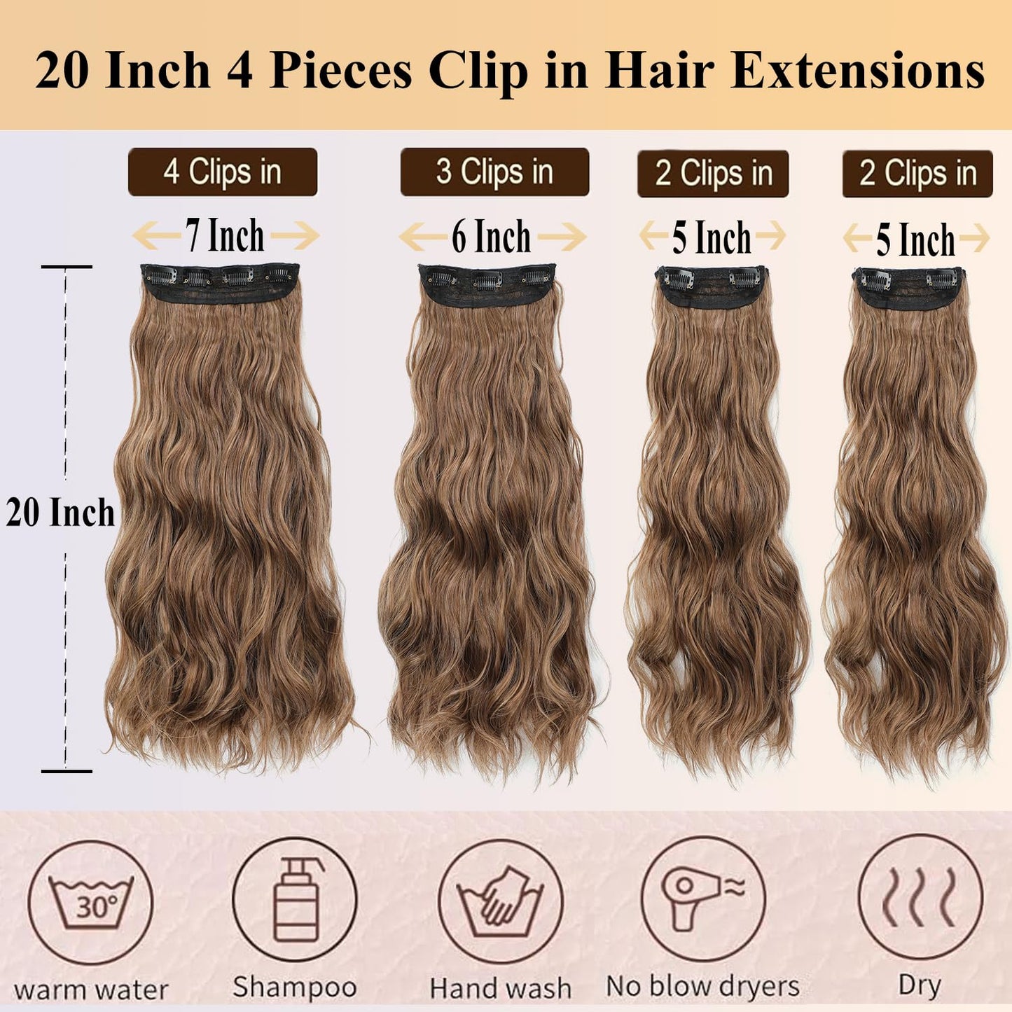 XSASLYET Clip in Hair Extensions 4 Pcs, 20 Inch, P27/30/33