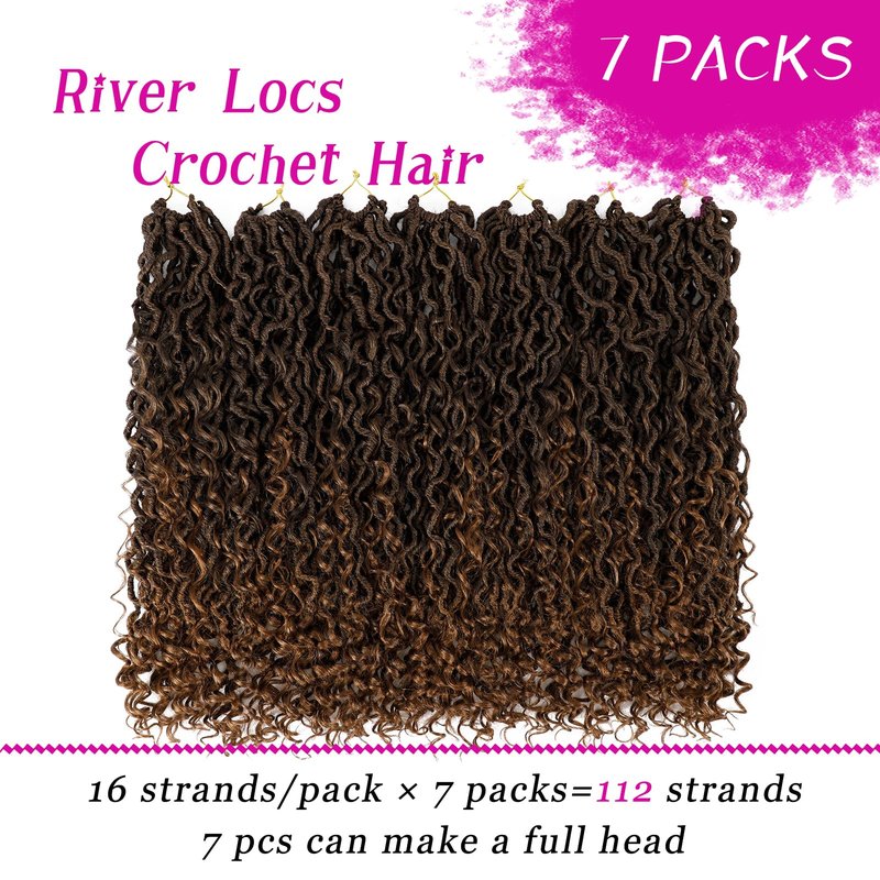 Goddess Locs Crochet Hair 22 Inch 7 Packs Ombre Brown Boho Faux Locs Crochet Hair for Black Women Pre Looped Crochet Locs with Curly Ends (1B/30)