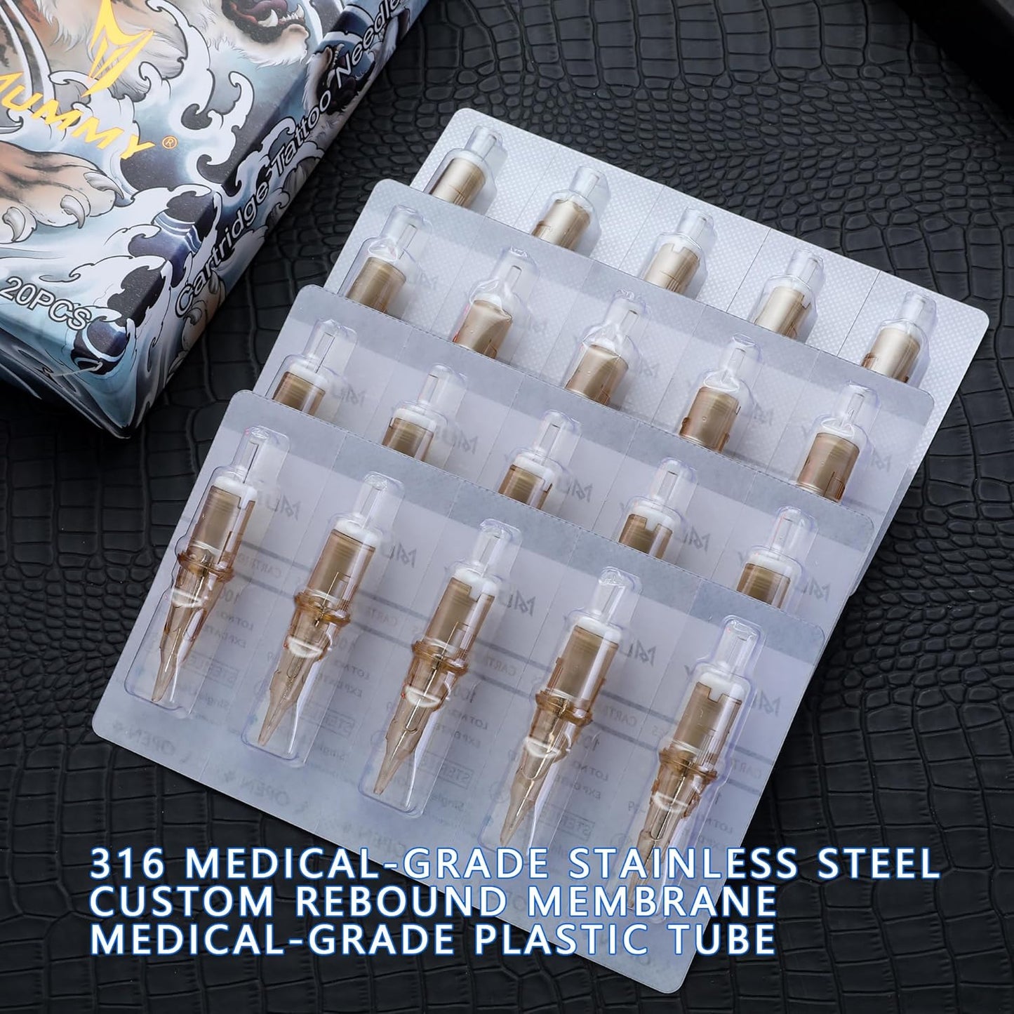 Mummy Tattoo Cartridges - Disposable Round Liner Needles | 40pcs Bugpin #10 L-Taper