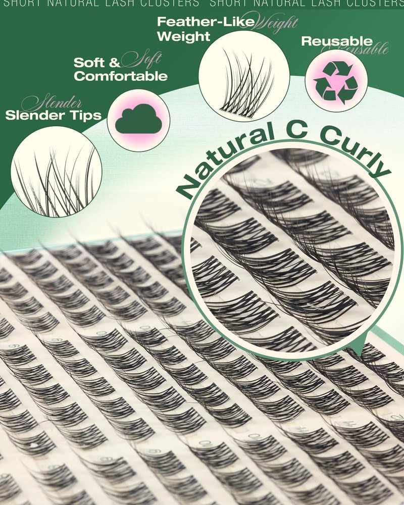 Short Lash Clusters Kit 8-12MM Natural Lash Extension kit Invisible Band Eyelash Clusters Wispy Cluster Eyelash Extensions C Curly DIY Cluster Lashes Bond and Seal Tweezers by Lvmixwig
