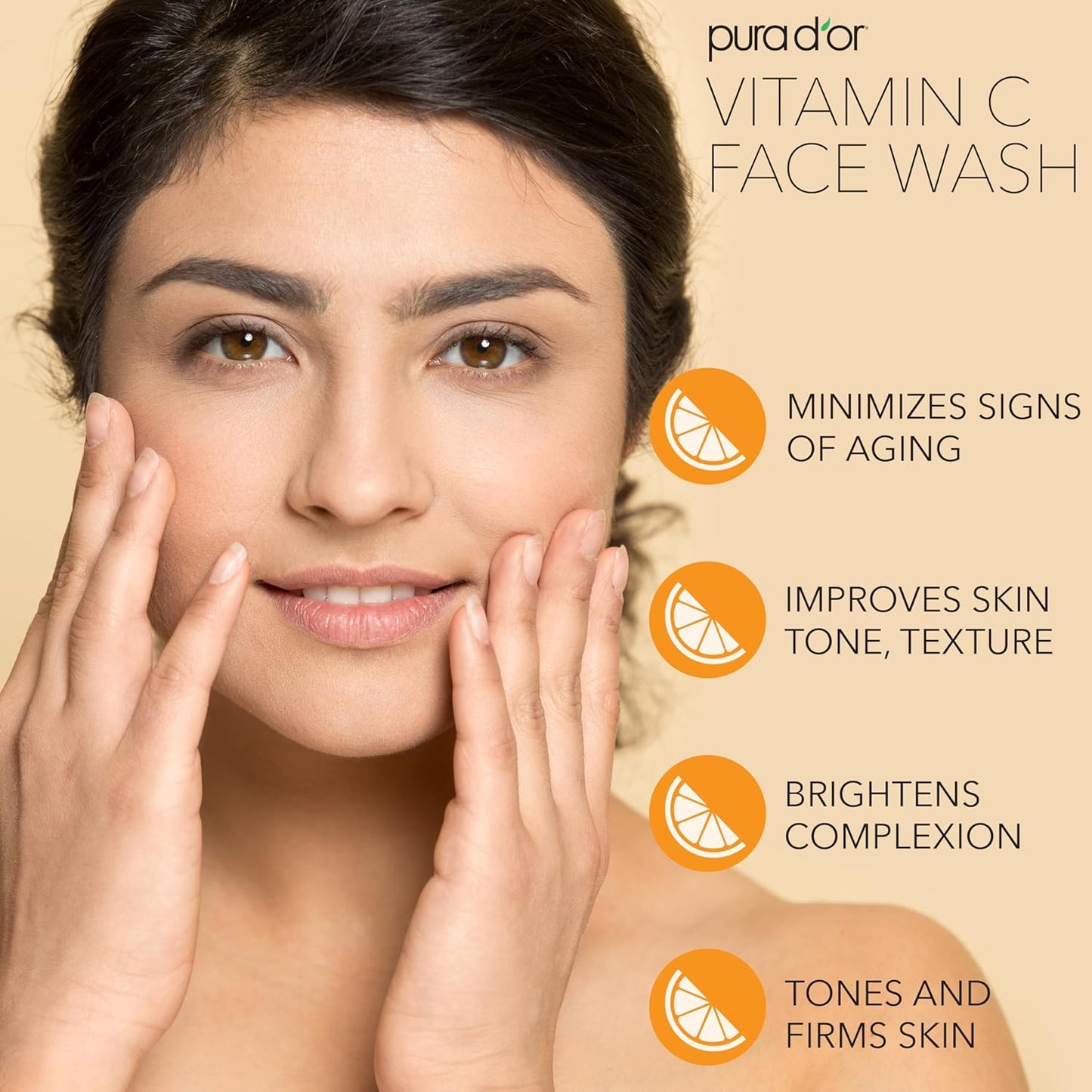 PURA D'OR Vitamin C Face Wash - Antioxidant-Rich Cleanser for Radiant Glow | 24oz (8oz x3)