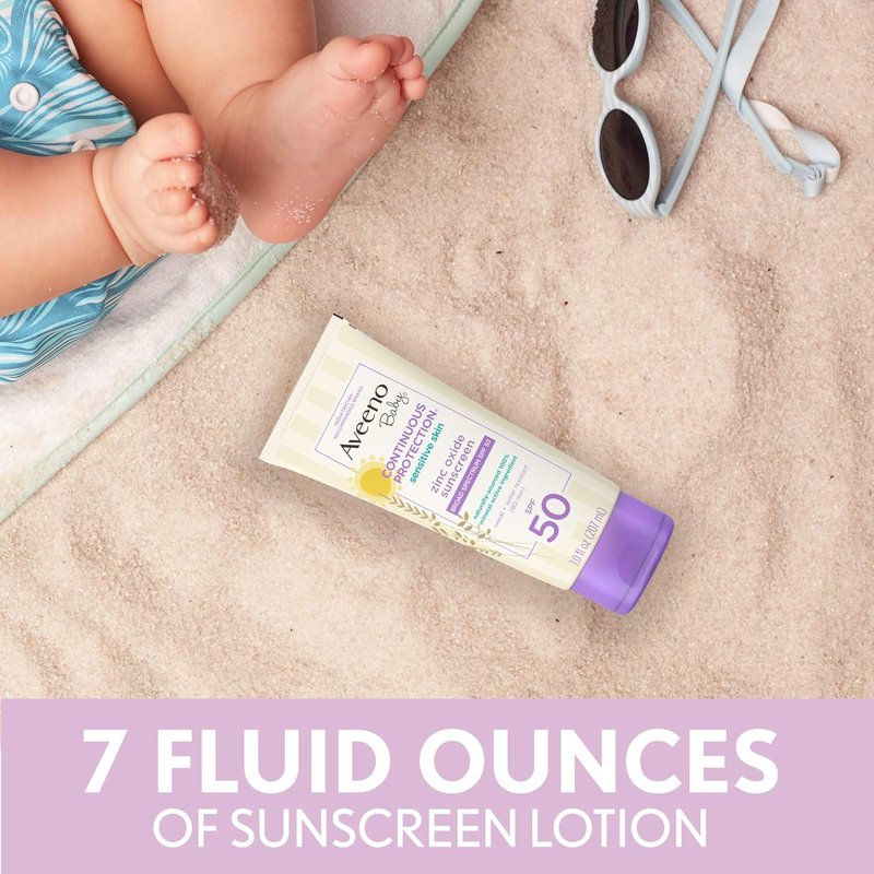 Aveeno Baby Zinc Oxide Mineral Sunscreen Lotion - SPF 50, Tear-Free, Water-Resistant, 7 fl. oz