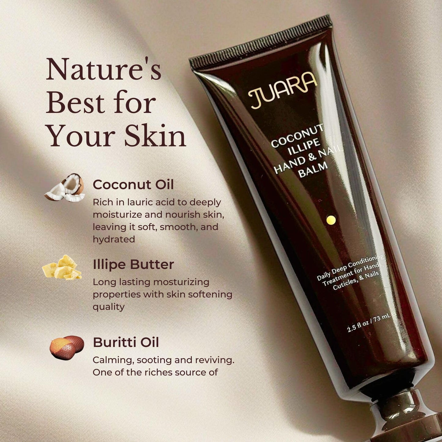 Juara Hand & Nail Balm - Anti Aging Hand Cream for Dry Cracked Hands - Cuticle Treatment with Coconut Oil & Shea Butter - Moisturizing Hand Cream for Women - Natural Ultra-Rich Hand Balm