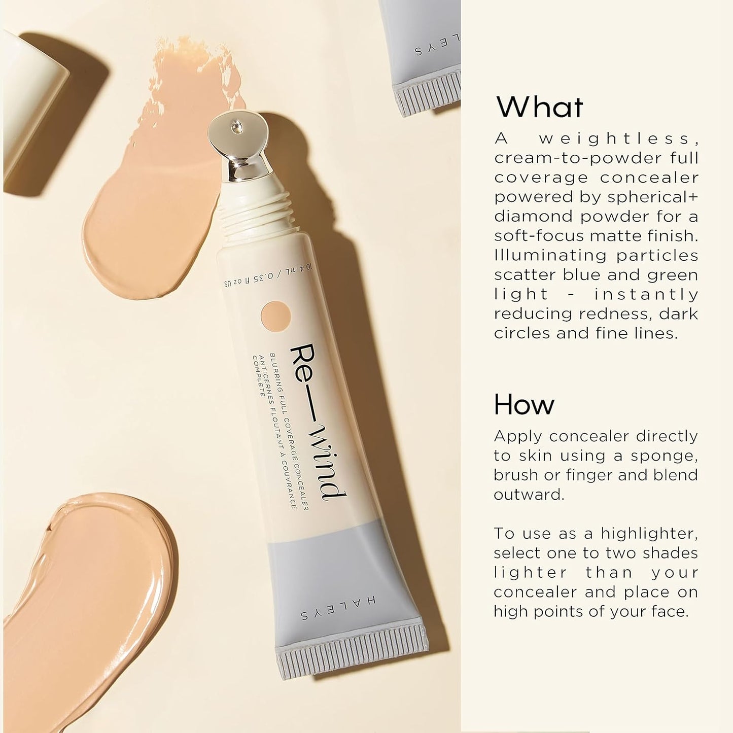 Haleys Re-Wind Concealer & Beauty Blender Set - Full Coverage Brightening Concealer + Latex-Free Makeup Sponge | Light/Medium-Warm, Smooth Soft-Matte Finish