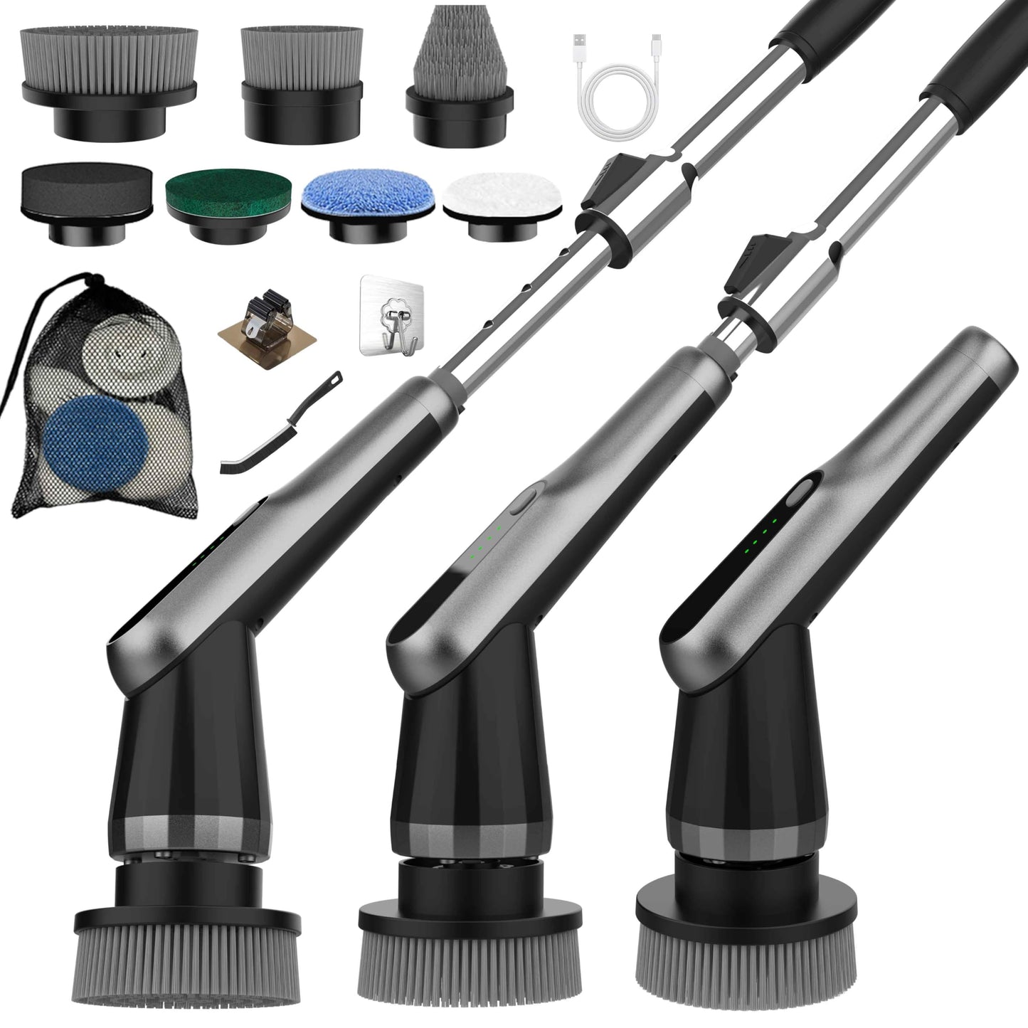 Electric Spin Scrubber, 10-in-1 Shower Scrubber & Retractable Long Handle, 44 lbs High-Torque & Variable Speed Shower Cleaning Brush for Bathroom,Toilet, Bathtub, Kitchen, Tile Floors,