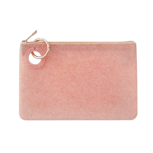 Oventure Large Silicone Pouch – Rose Gold Confetti | Waterproof Zipper Bag & Holiday Gift for Women, Makeup & Travel