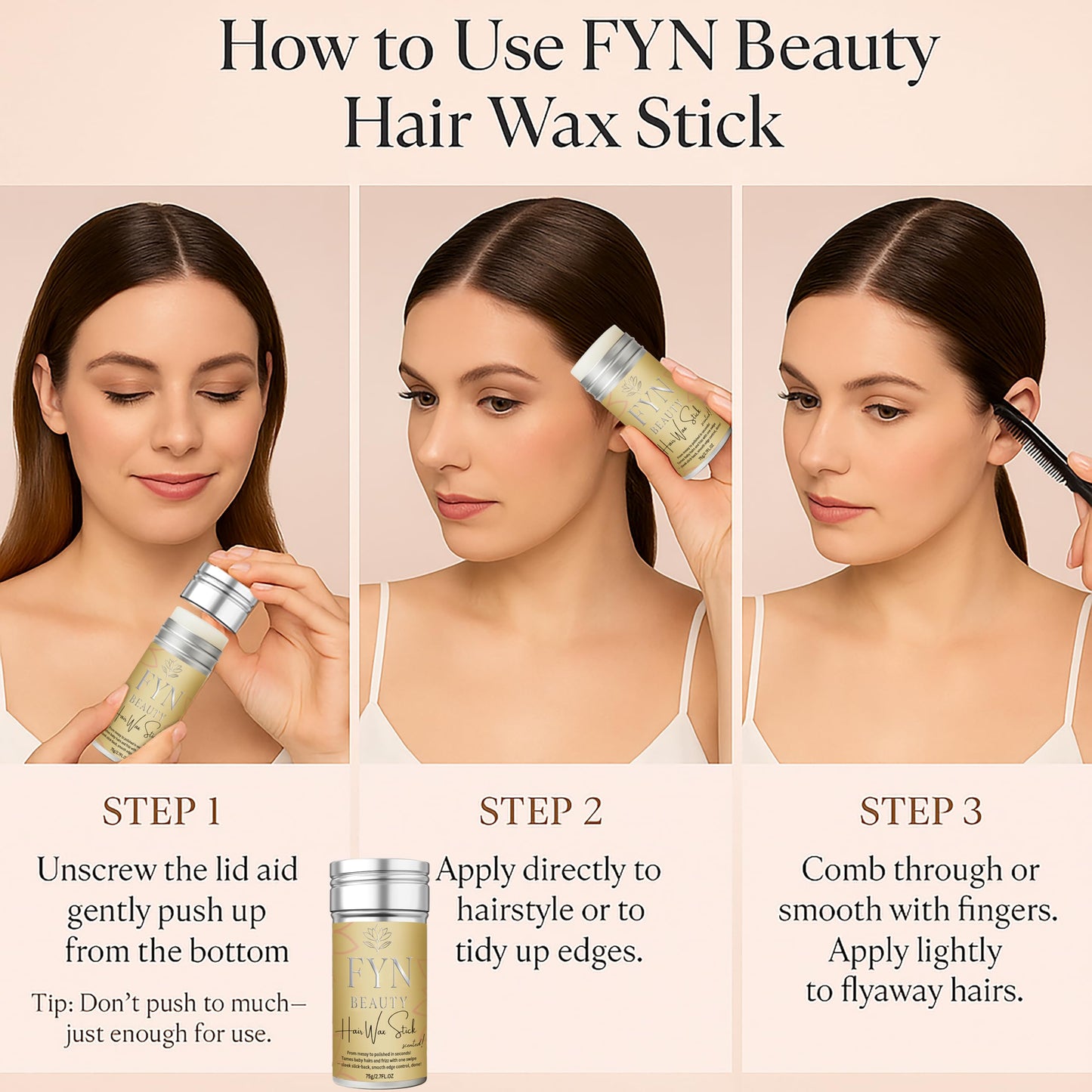FYN Beauty Hair Wax Stick - Slick Back Hair Products - Edge Control - Hair Accessories for Women & Kids - Fly Away Stick for Hair - Bun Maker & Braiding Gel - Dance Recital Gifts for Girls- 2.7 Fl Oz