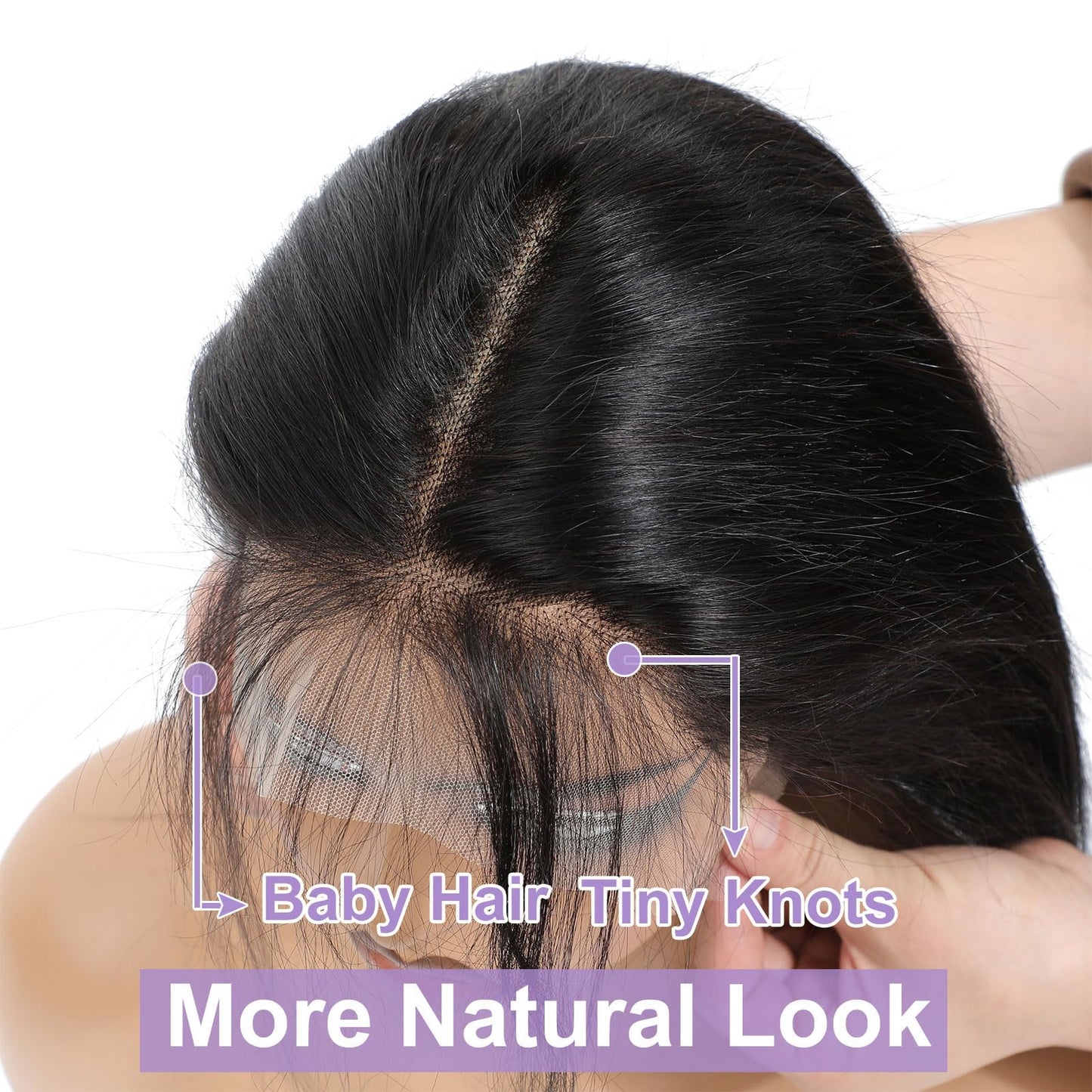 DSEKCAIN HD Frontal 13x6 Lace Frontal Straight Human Hair 13x6 Big and Long Departing Space From Ear to Ear Free Part Transparent Lace closure 100% Real Human Hair Natural Black 1B Color 12 Inch